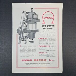 1951 Simmon Brothers Inc Omega Enlarger/Camera Vintage‎ Print Ad Photography